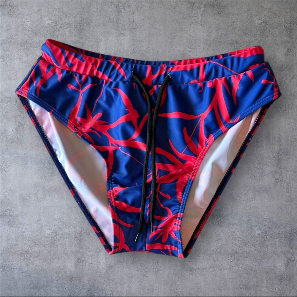 SHEIN Men's Blue and Red Swim Trunks